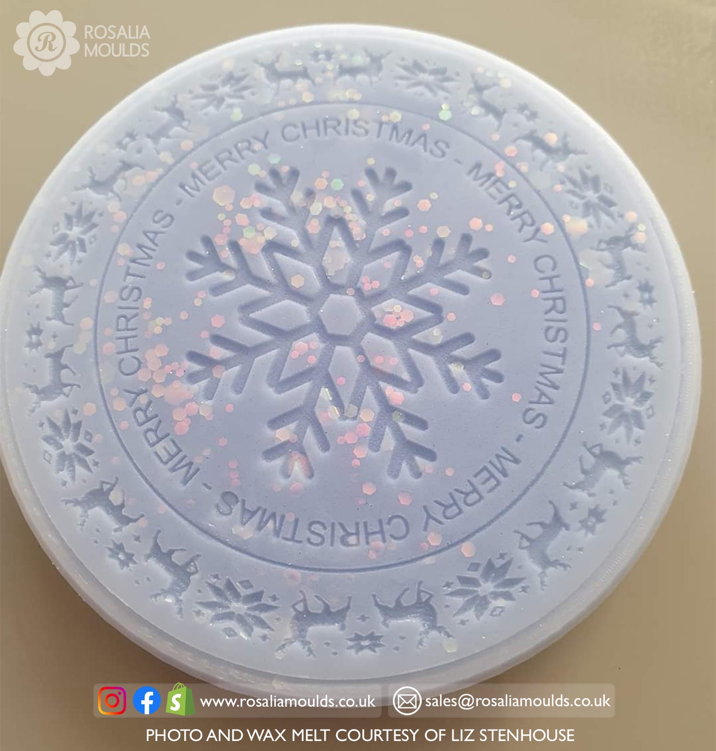 Merry Christmas' Snowflake Round 100mm Snap Bar Mould