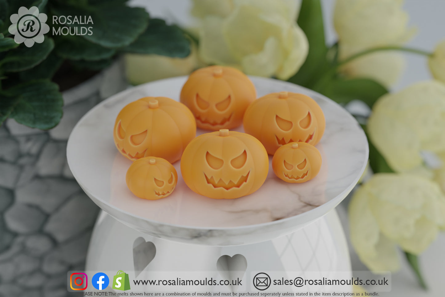 Large 3D Pumpkin with Faces 4 Cavity Wax Melt Mould