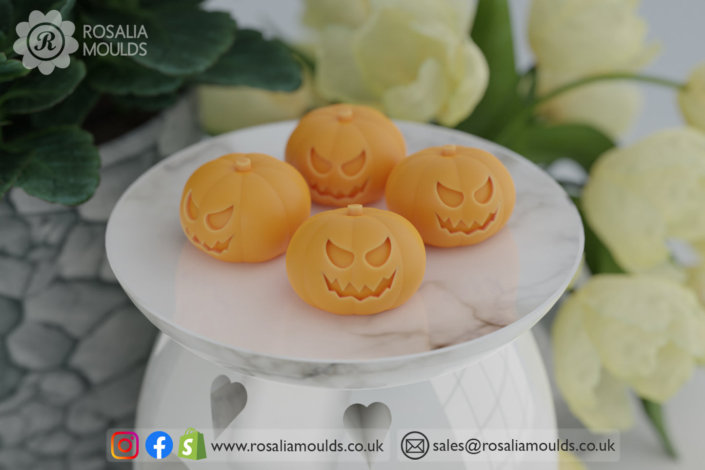 Large 3D Pumpkin with Faces 4 Cavity Wax Melt Mould