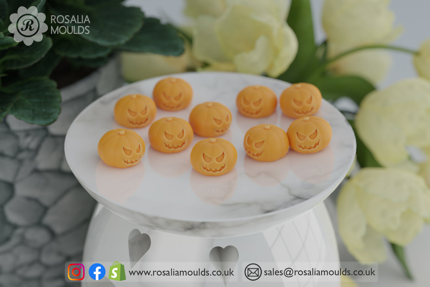 3D Pumpkin with Faces 10 Cavity Wax Melt Mould